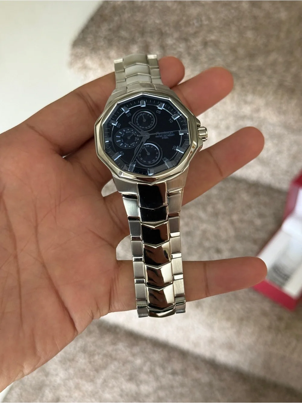 Armitron blue dial Silver Stainless Steel Watch with Black Dial